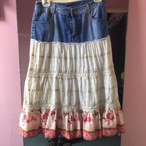 Denim and Floral Patchwork Skirt
